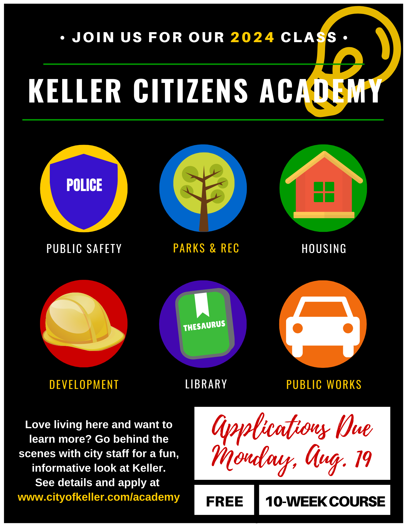 Flier advertising 2022 Keller Citizens Academy with applications due Monday, Aug. 15.